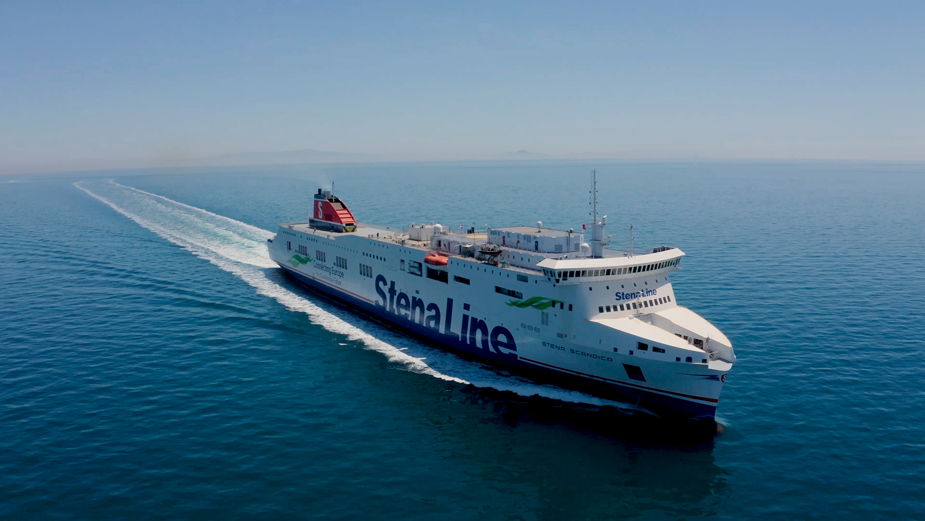 A Stena Line ferry sailing in nice weather.