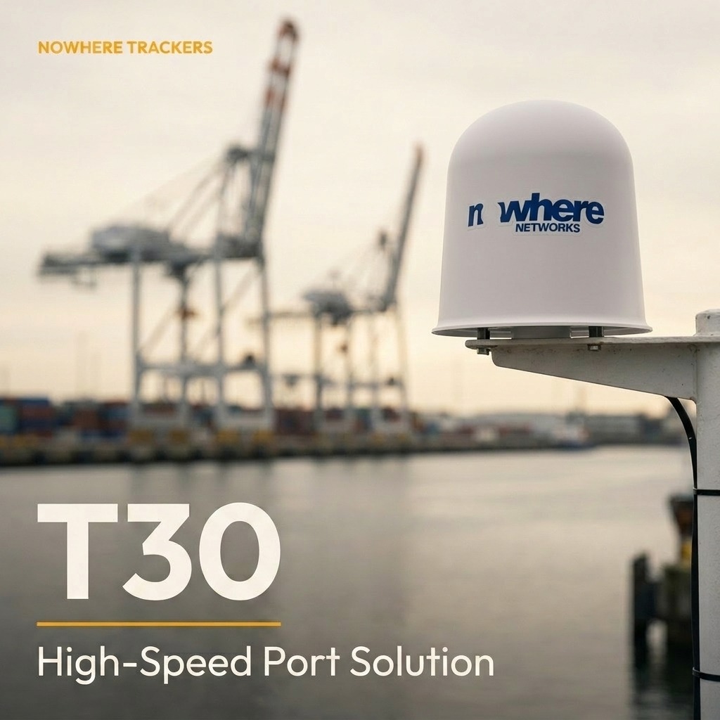 A T30 tracker in a port environment with cranes behind