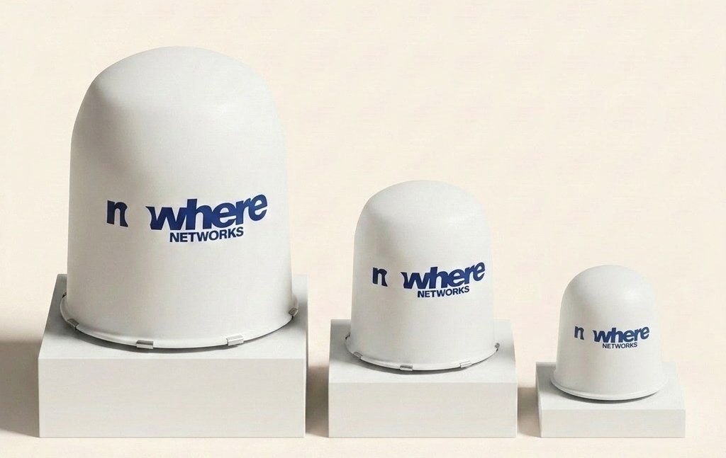 The Nowhere Networks tracker family, T120, T50 and T30, side by side