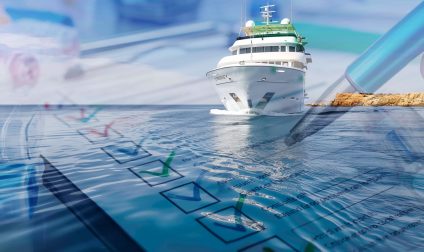 Check list on top of superyacht at sea.
